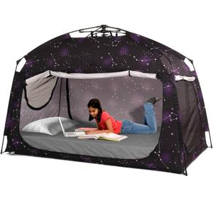 Indoor Instant Privacy Bed Tent for Sleeping, Quick Set-up Bed Canopies, Portable Bed Drapes with Large Space and 3 Doors (Starry, Twin)
