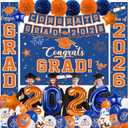 Graduation Decorations Class of 2026, Blue and Orange Graduation Decorations with Congrats Grad Backdrop, Class of 2026 Banner,Porch Sign, Balloons, Foil Number 2026 for graduation Party Supplies