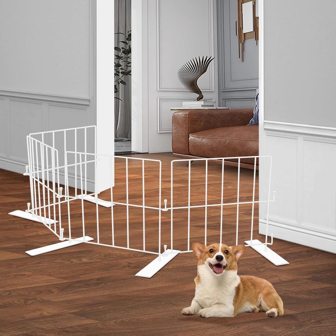 Short Puppy Gate - 17 Inch Height Dog Gate, Metal Free Standing Pet Gates, Expands Up to 48 Inches for Indoor/Outdoor, Step Over Pet Fence for Small Dogs