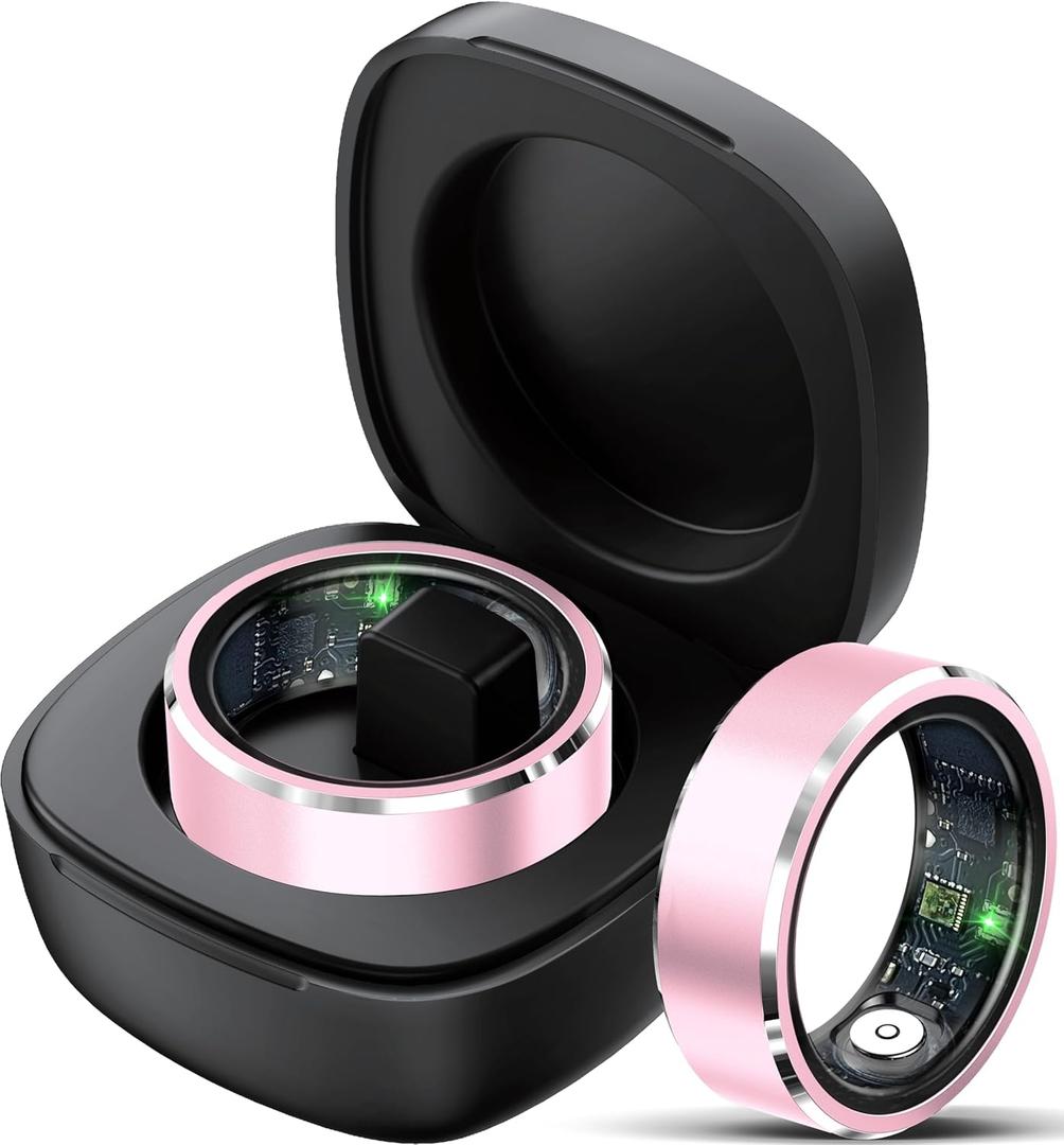 Smart Ring Fitness Tracker Heart Rate Monitor Sleep Tracker Gesture Control Fitness Rings Blood Pressure Pedometer Calories Step Counter Waterproof Health Smart Rings for Women Men with Charging Case, Size 8