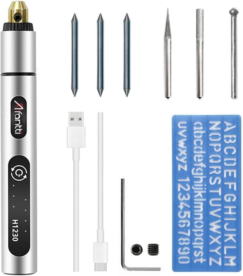 Mini Cordless Engraver Pen Rechargeable Engraving Pen Etching Tool Etcher Kit Set with | Tungsten Carbide Tip | for Metal Glass Wood Plastic