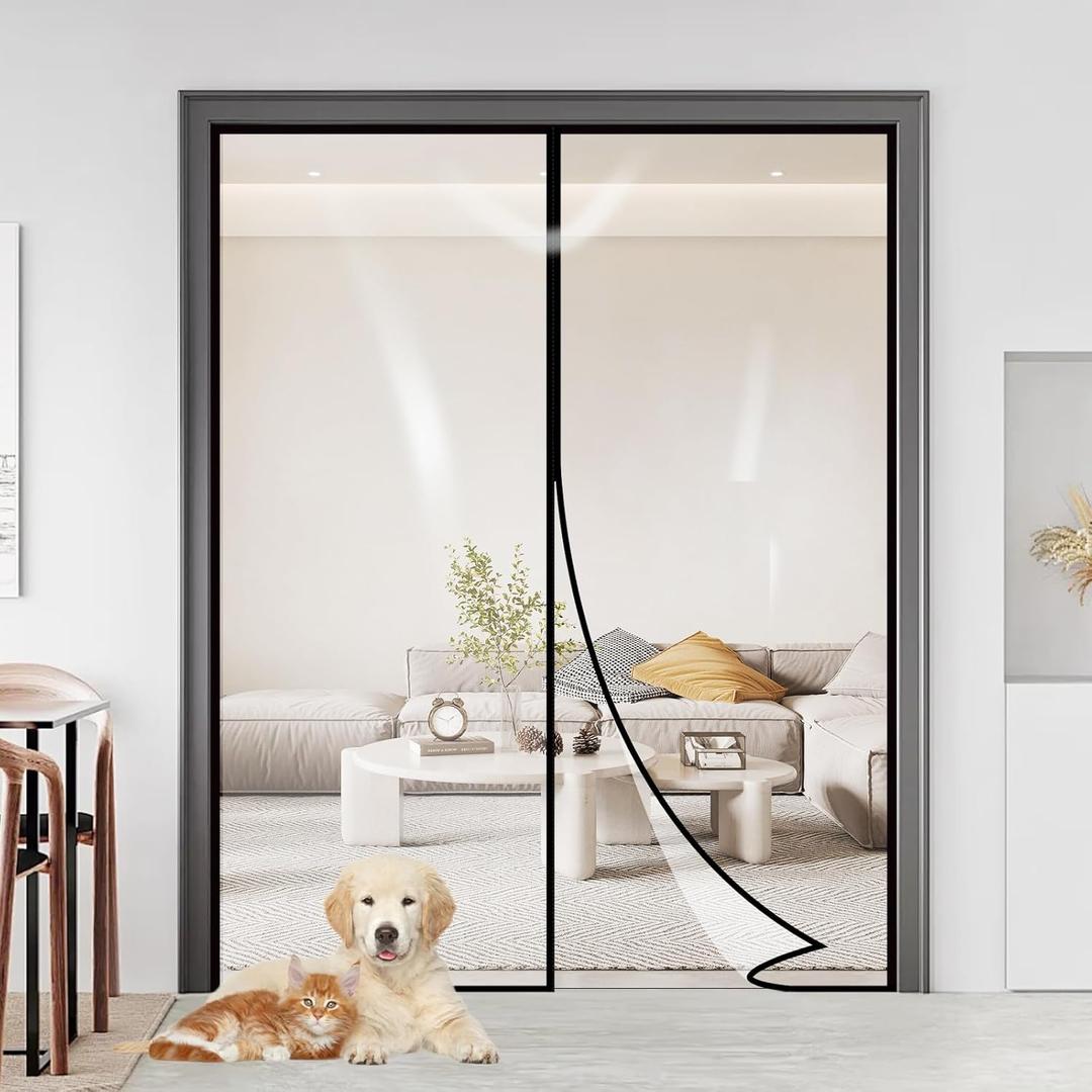 Transparent Insulated Door CurtainSkloopearg Magnetic Thermal Door Screen Auto Closer Fits Doors Up to 72" x 80", to Keep Warm in Winter Cool in Summer for Air Conditioner Room, Kitchen, Bedroom