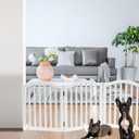 Foldable Freestanding Wooden Dog Gate, 3-Panel 23.6" White Pet Barrier