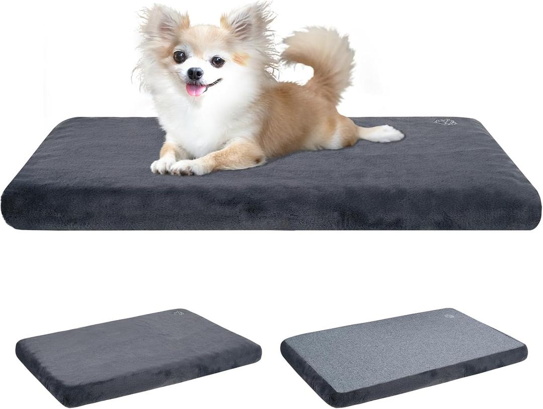 EMPSIGN Stylish Dog Bed Mat Dog Crate Pad Mattress Reversible (Cool & Warm), Water Proof Linings, Removable Machine Washable Cover, Firm Support Pet Crate Bed for Small to XX-Large Dogs, Grey