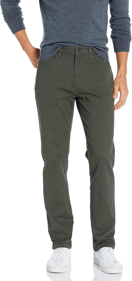 Men's Athletic Fit Chinos, Work Pants, 5-Pocket, Cotton Stretch, Olive, 38W x 28L