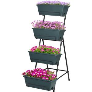 Tuenort Vertical Raised Garden Bed 4 Tiers Planter Box Freestanding Garden Planter with 4 Container Boxes for Growing Vegetables Herbs Flowers on Patio Balcony Green