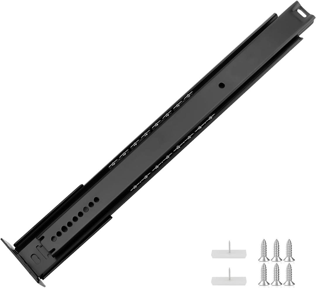 LONTAN 2 Pcs Black Center Mount Drawer Slides 18 Inch - Bottom Centered Drawer Mount 3/4 Extension Heavy Duty Drawer Glides for Cabinets, Dressers, and Furniture  Smooth and Quiet Operation