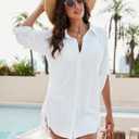 Blooming Jelly Womens Bathing Suit Cover Ups Bikini Swimsuit Coverup Drawstring Button Down Beach Dress Shirt
(Small, White)