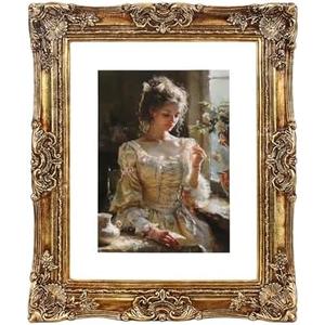 YUXINFRAME Vintage picture frames 6x8 gold Antique Photo frame with Mat 5x7 Ornate picture frames with Acrylic Glass Baroque Tabletop Wall Hanging Home Decor picture frame