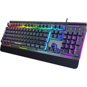TECKNET Gaming Keyboard, 15-Zone RGB Illumination, All-Metal Panel Keyboard, IP32 Waterproof, 25 Anti-Ghosting, Quiet Typing, USB Wired Ergonomic Keyboard for Windows XP/Vista/7/8/10/11
