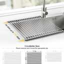 Tomorotec 17.7" x 15.5" Roll Up Dish Drying Rack Over Sink Drying Rack Sink Cover Kitchen Sink Accessories Gadget Multipurpose Organizer Foldable Stainless Steel Drainer (Grey)