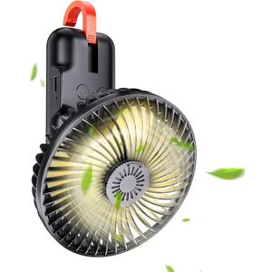 SMARTDEVIL Camping Fan with LED Lights Rechargeable Battery Powered 180 Tilt Folding 3-Speed Adjustable Hanging Hook Portable Cooling Fan for Camping Tent RV Picnic Home Office Outdoor Black