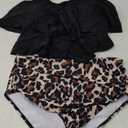 Womens Tankini Swimsuits Ruffled Tank Top Tummy Control Floral Modest Swimwear High Waisted Bikini (X-Large, Leopard)