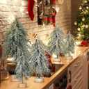 Sosation 6 Pcs Mini Christmas Tree Villages Tabletop Bottle Brush Trees Desk Small Christmas 6 Size Norfolk Pine Xmas Tree with Wooden Bases Spray Snow Separate for Table Indoor Winter Gift Decor