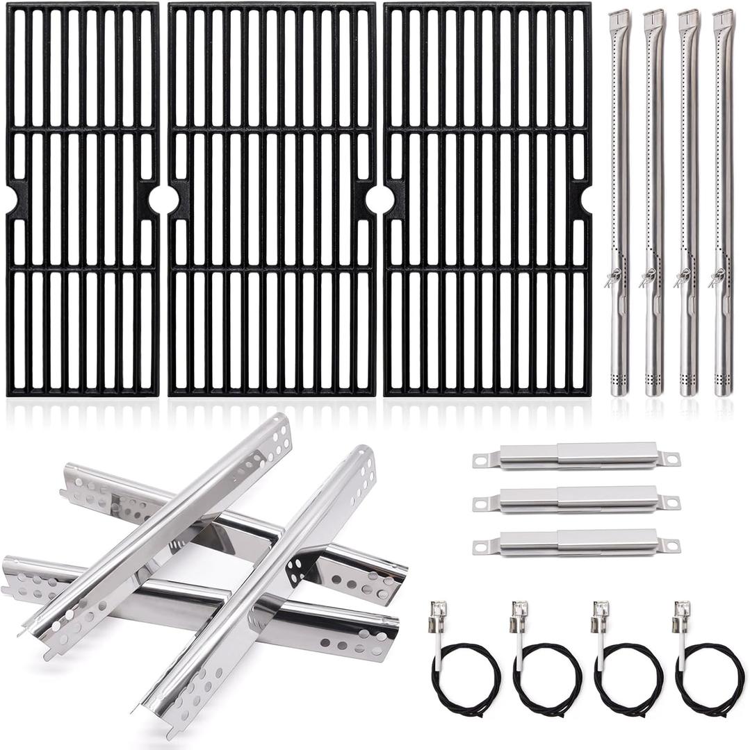 Adviace Grill Replacement Parts for Charbroil Performance 4 Burner 463347017, 463335517, 463377319, 463342119, 463376017, G470-0002-W1, G470-0003-W1, 18 Cast Iron Grates, Heat Plates, Burners Parts.