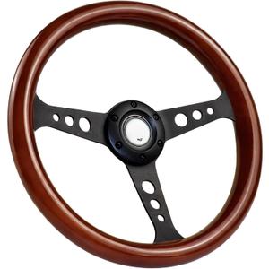 YHK 13.6 Inch Universal Classic Wood Grain Steering Wheel, Universal 6 Hole Bolt Racing Steering Wheel, 3 Spoke with Horn Button for Rally/Racing/Motorsport/Car Simulator Driving