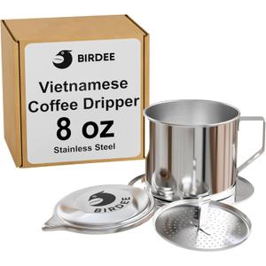 Birdee Vietnamese Coffee Dripper  Stainless Steel 8 oz Phin Filter, Perfect Cup of Phin Drip Coffee in 35 Minutes, Durable & Dishwasher Safe