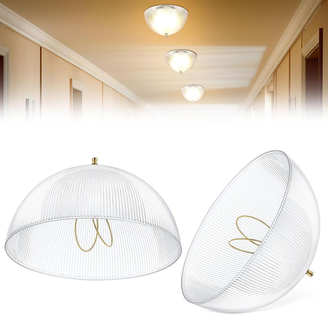 2 Pack Clip On Lamp Shade, 8" DIA x 4 1/4" Height Light Cover for A Type Bulb, Lamp Cover for Deco Exposed Bare Bulb Fixture, Acrylic Dome Clip on Standard Shades for Home Bathroom Office, 8 X 4.75 Inches