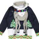 GRAJTCIN Kids Ugly Christmas Sweater for Boys Girls, Long Sleeves Hoodies Non-knited Sweatshirt (7-8 Years, Funny Reindeer)
