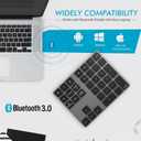 Foloda Bluetooth Numeric Keypad, Aluminum Rechargeable 34-Keys Wireless Number Pad External 10 Keys Numpad Data Entry Compatible for Laptop MacBook Mac Windows (Black)
