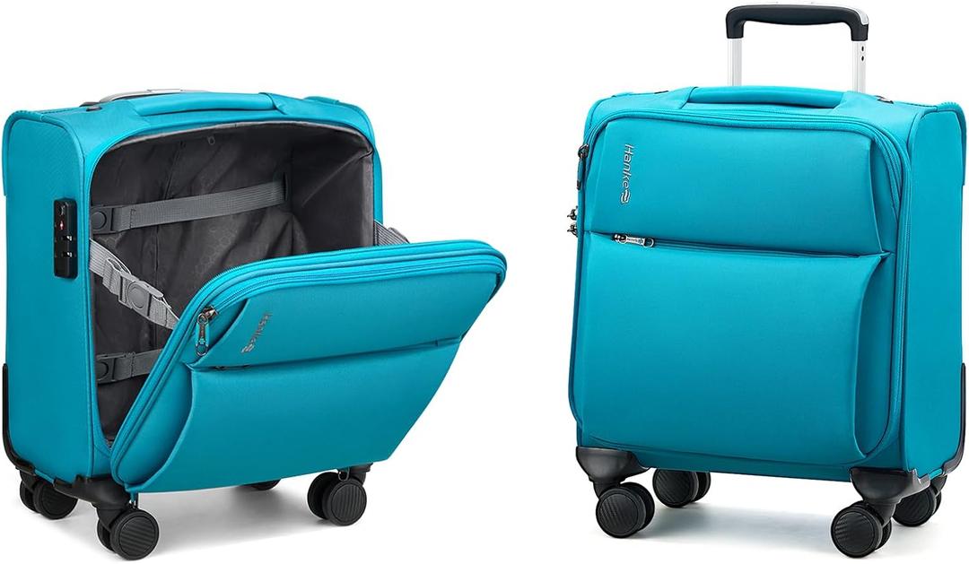 Hanke Underseat Carry On Luggage with Wheels, Small Suitcase, Rolling Bag 16 Inch Underseat, Caribbean Blue