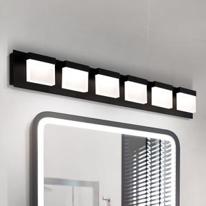 ASD LED 36" Bathroom Vanity Light, Over Mirror Lighting Fixture | 6-Lights, 3CCT, Dimmable, ETL Listed | 35W 2020LM 3000-5000K 120V | Linear Bath Acrylic Sconce, Bedroom Wall Lamp | Black (6-Heads (1pk))