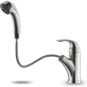 Kitchen Faucet with Sprayer, Brushed Nickel Kitchen Sink Faucet with Pull Out Sprayer, Single Handle 1 Hole Kitchen Faucets Solid Brass Commercial RV Kitchen Faucet 2 Modes & 150Rotation & No Lead