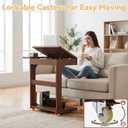 C-Shaped End Table, Solid Wood Rolling Side Table with Lockable Wheels, Couch Tables with Adjustable Desktop &Multi-functional Folding Tray, Small Side Table for Couch, Living Room, Bedroom Tall 30", 23.6" D x15.6" W x30" H