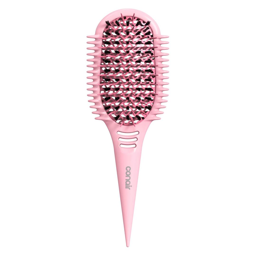Conair Curl Define Pro Hair Brush for Curly Hair, For Longer Hair with Tight Curls, Dual Vents with Continuous Grooves, Mixed Bristles for Frizz-Free Detangling, Smoothing, and Curl Definition (Blush Pink)