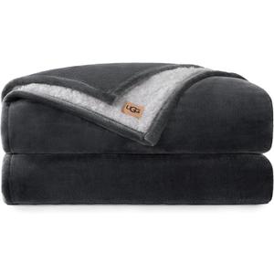 UGG Nita Full/Queen Blanket Fleece Fluffy Reversible Soft Fuzzy Bedding Cozy Plush Warm Oversized Blanket Machine Washable Bedroom Decor for Big Couch or Bed, 90-inch x 90-inch, Charcoal Grey