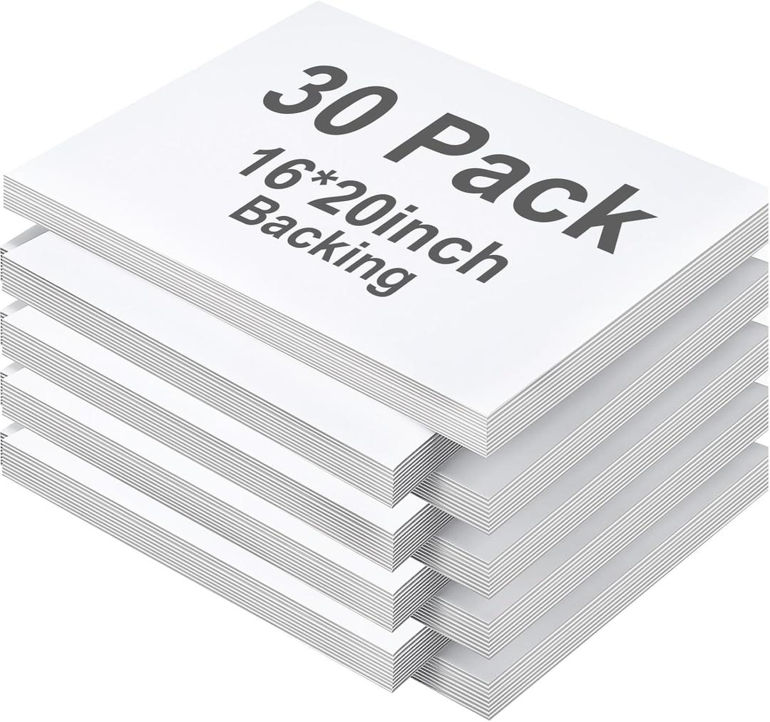 FunooFuno 30 Pack 16x20 White Backing Boards, Acid-Free Uncut Mat Boards for Picture Frame, 4-ply Thickness Both Sides Cardboard Full Sheet for Photos, Pictures, Prints, Painting, Art & Craft DIY