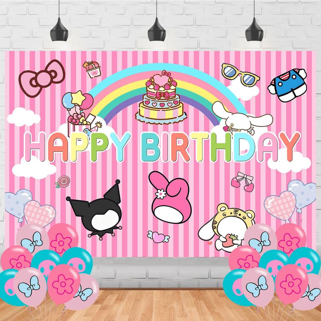 Kawaii and Friends Backdrop Banner 5X3FT Kawaii Photography Background Cartoon Party Photo Backdrop (Kawaii)