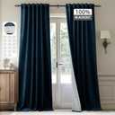 StangH Blackout Velvet Curtains 96 inches Long Luxury Navy Blue Thick Thermal Insulated Drapes Back Tab Hook Belt Liner Privacy Panels for Living Dining Room, W52 x L96, 2 Panels