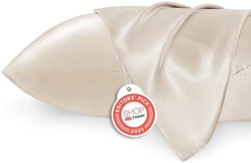 Bedsure King Size Satin Pillowcase Set of 2 - Beige Silky Pillow Cases for Hair and Skin with Envelope Closure, Similar to Silk Pillow Cases, Gifts for Women Men, 20x36 Inches, 2pcs