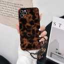 NITITOP Compatible with iPhone 11 Pro Max Case with Chain Lanyard Strap Cute Stylish Leopard Print Brown and Black Amber for Women Girls Men Soft TPU Shockproof Protective Cover - Black