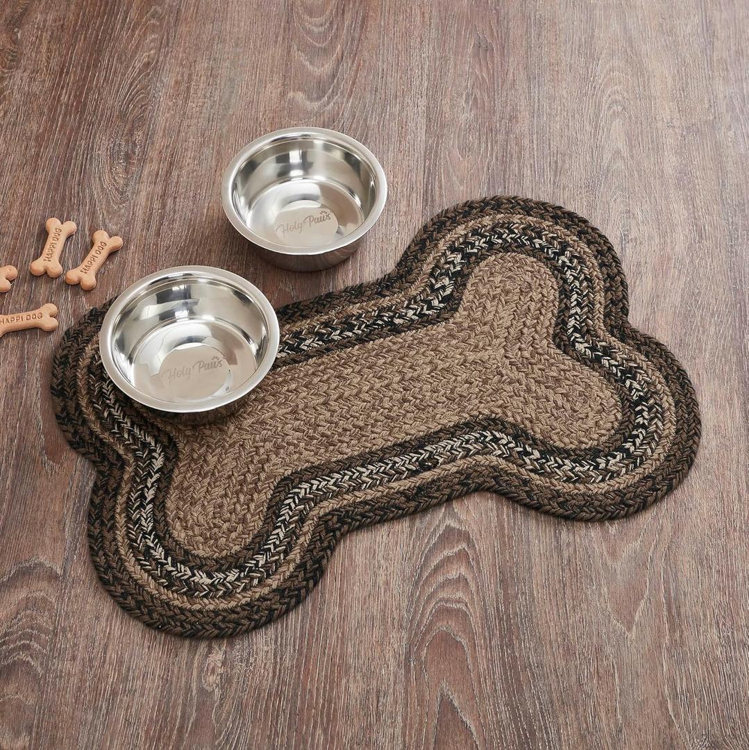 VHC Brands Espresso Indoor/Outdoor Pet Food Mat for Dogs Cats Kitchen Medium Bone Rug 15x23