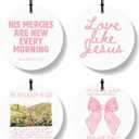 Pink Christian Car Air Freshener 4 Pcs, Coquette Pink Bow Bible Verse Religious Hanging Air Freshener for Cars Closet Drawer Books, Cute Christian Car Accessories Mirror Decor for Women