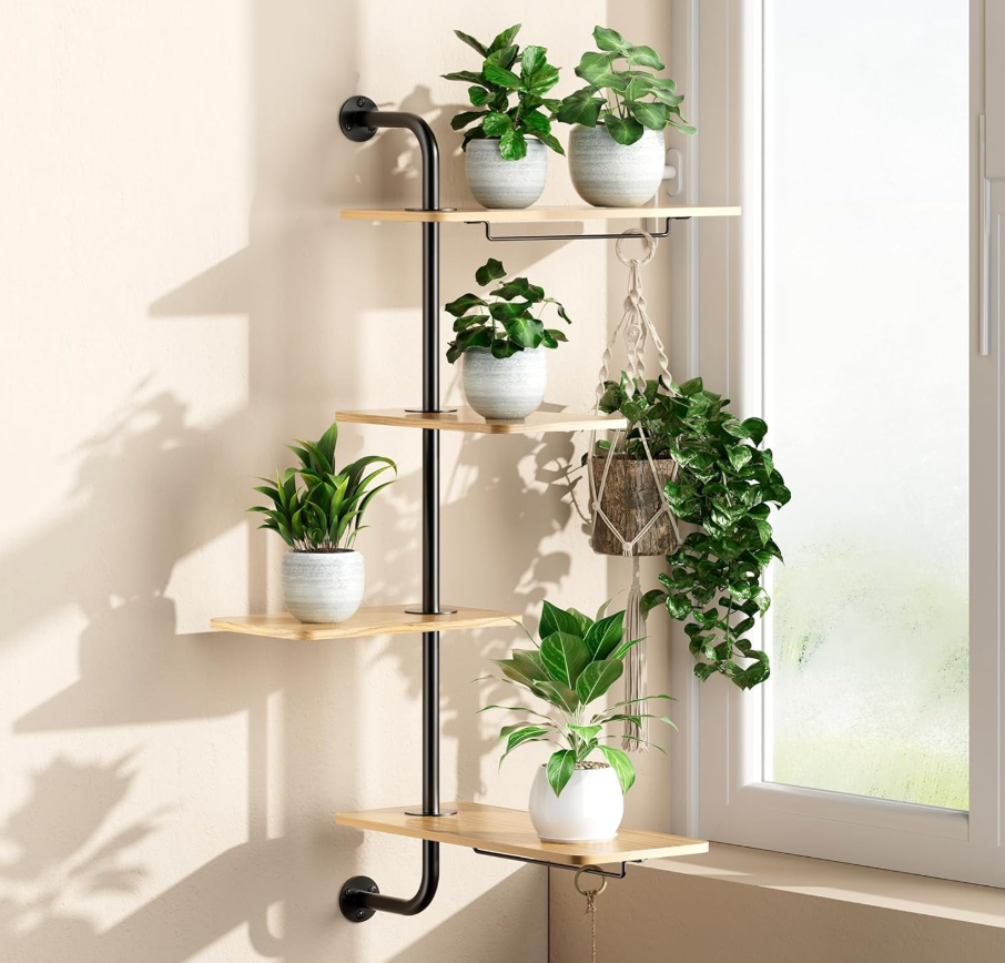 DELLAN 4Tier Rotating Window Plant Shelf, Wall Mounted Indoor Hanging Plants Shelf, Modern Style