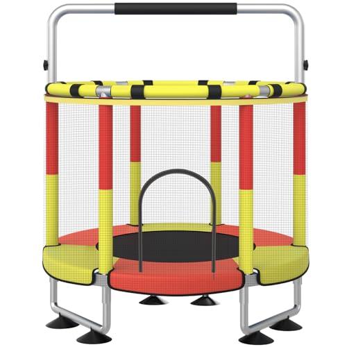 Trampoline for Kids, Upgrade Full Anti-Rust 440lbs Indoor Outdoor Toddler Trampoline with Net, 55" Adjustable Baby Toddler Trampolines Accessories Dart Board (Red Yellow, 48in)