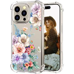 Hungo Compatible for iPhone 16 Pro Case for Women Girls Clear Design Cute,Girly Designer Aesthetic Protector Beautiful Carnation