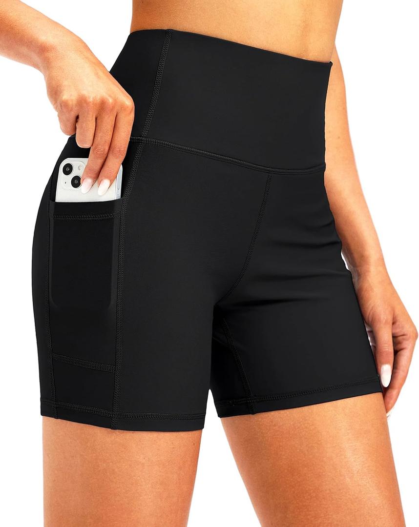 Soothfeel Women's High Waisted Swim Board Shorts 5 Inch UPF 50+ Tummy Control Bathing Suit Bottoms for Women with Pockets (X-Large, Black)