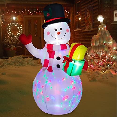 Cootway 5 Foot Inflatable Snowman w/Colored LEDs, Inflatables Outdoor Decorations Built-in Rotating Colorful Lights, Blow Up Snowman Yard Lawn Lighted for Holiday Season, Quick Air Inflated