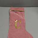 Subyan 20 Inches Initial Monogram Pink Christmas Stocking, Personalized Large Embroidered Letter Velvet Christmas Stocking with Gold Trim Decoration for Family Christmas Holiday Party Decor(Letter A)