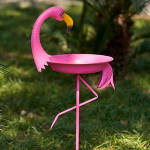 12.6" W*39.4" H Flamingo Bird Baths for Outdoor, Metal Bird Bath Bowl, Bird Feeder or Drinker Plate with Metal Stake, Home Garden Lawn Yard Decor