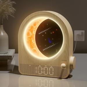 Sunrise Alarm Clocks for Bedrooms, Stepless Dimmable Moon Lamp Dual Alarm Clock with 12Levels Volume for Heavy Sleepers, 10 Natural Sounds with 30/60/90mins Timer, Gifts for Women