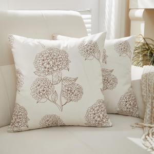 Sunday Praise Set of 2 Vintage Floral Decorative Pillow Covers 18x18 Inch Neutral Farmhouse Flower Print Throw Pillow Cases for Couch Sofa Bed Living Room Dcor,Brown