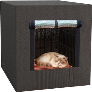 Cat Warming House Indoor, Heated Cat House for Outside Outdoor Winter Insulated Shelter Waterproof Large Feral Stray Hutch (Brown)