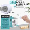 RIVEDA Dual Retractable Clothesline 49 ft Each Line with 24 Clothes Pins - Heavy Duty Clothes Line Indoor & Outdoor Laundry Line -Double Clothing line - Easy Installation (White)
