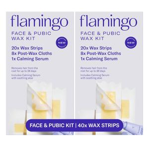 Flamingo Women’s Face Wax Kit with 20 Wax Strips for Face, 8 PostWax Cloths, and 1 PostWax Serum, Pack of 2