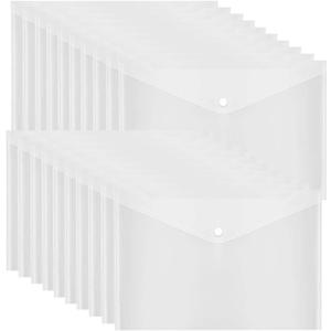 20 Pcs Clear Plastic Envelope with Snap Button Closure, Plastic Waterproof Envelope File Folder, Transparent Folders for Documents, Letter Size, A4 Size, for School and Office Supplies